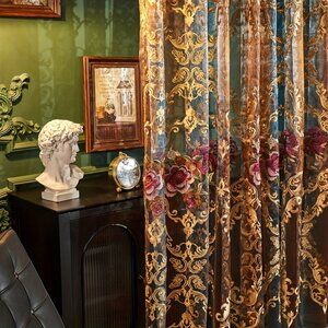 2PCS Vintage American Lace Embroidered Sheer Curtains with Transparent Fabric